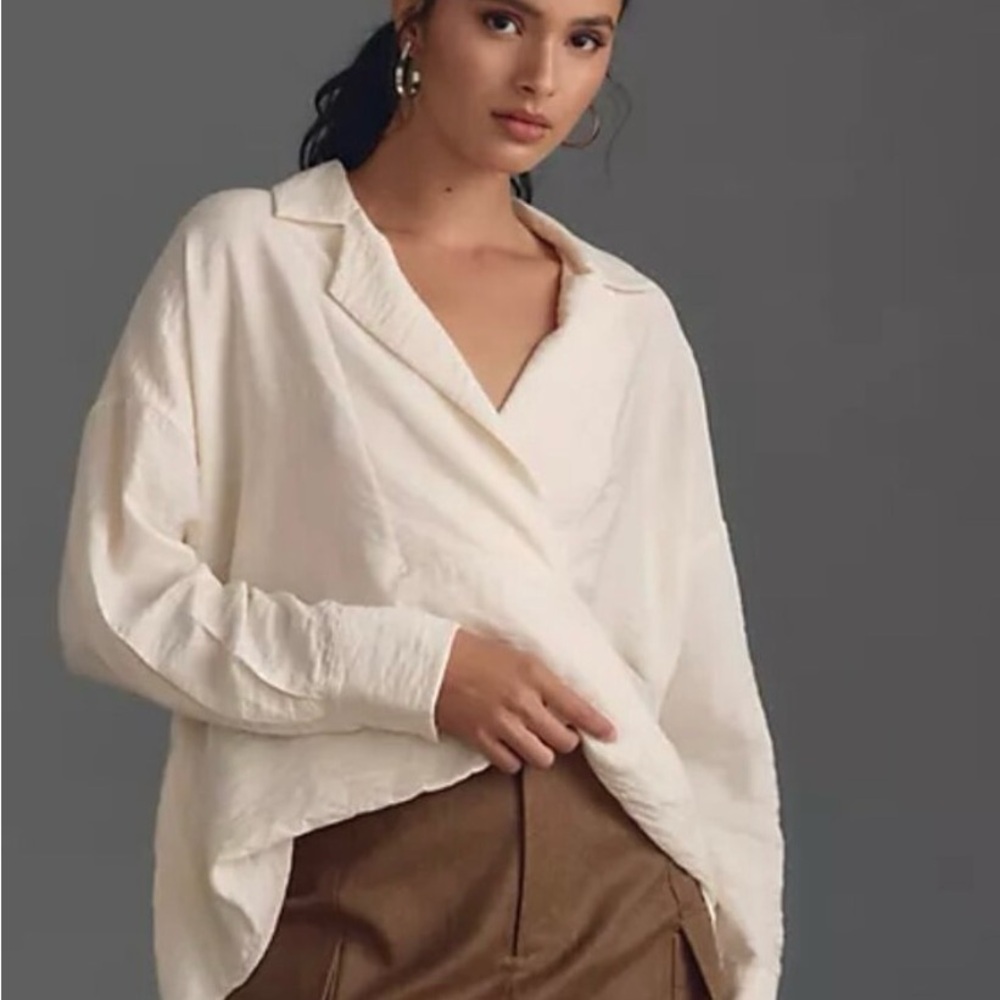 Anthropologie The Dylon Long-Sleeve Wide-Placket Top